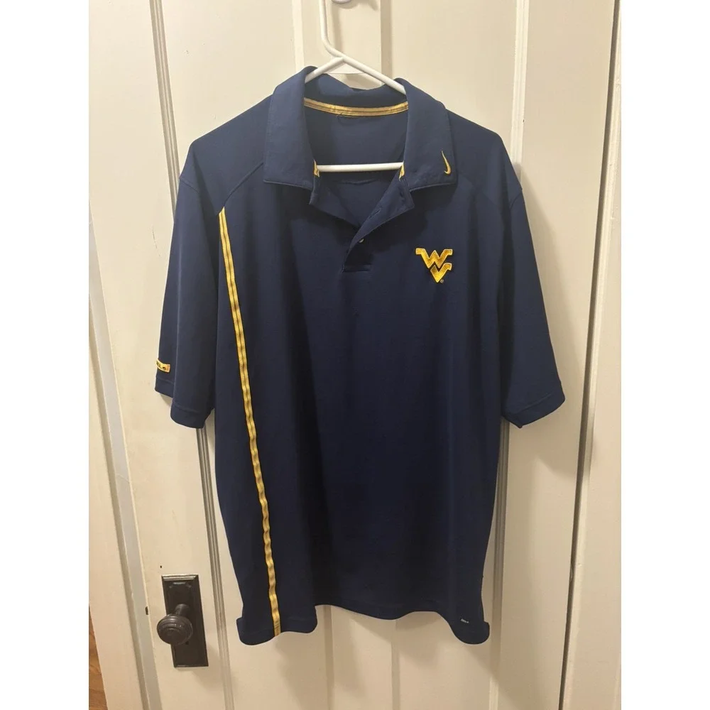 West Virginia Mountaineers Polo Shirt Men Large Nike Dri Fit Performance Coaches